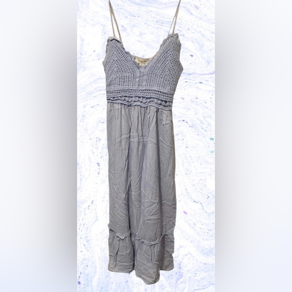 No Comment Light Blue Crochet Top Midi Dress NWT